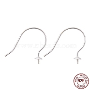 925 Sterling Silver Earring Hooks, Silver, Tray: 3mm, 17.5x18x1mm, 20 Gauge, Pin: 0.8mm(STER-I014-12S)
