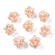 Round Natural Cultured Freshwater Pearl Beads, Handmade Ball Cluster Beads, PeachPuff, 10~11mm, Hole: 0.5mm(PEAR-N020-10C)