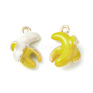 Brass Enamel Charms, Imitation Fruit, Light Gold, Banana Charm, Yellow, 12.5x9x5.5mm, Hole: 1mm(KK-G462-20LG)