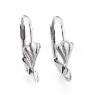 304 Stainless Steel Leverback Earring Findings, with Loop, Shell Shape, Stainless Steel Color, 18x11x5.5mm, Hole: 2mm(STAS-K198-02P)