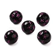 Opaque Acrylic Beads, Round with Flower, Black, 12x11.5mm, Hole: 2mm, about: 517pcs/500g(OACR-Z005-17)