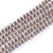 Electroplate Glass Beads Strands, Faceted Rondelle, Full Rainbow Plated, Rosy Brown, 4x3mm, Hole: 0.8mm, 25.20~25.59 inch(64~65cm)(EGLA-J147-A-FR08)