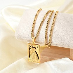 304 Stainless Steel Virgin Mary Pendant Wheat Chain Necklaces for Men, Real 18K Gold Plated, 23.70 inch(60.2cm), Pendant: 36x20mm(NJEW-S387-09G-02)