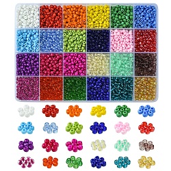 288G 24 Styles Glass Seed Beads, Mixed Styles, Round, Mixed Color, 4~5x3~4mm, Hole: 1~2mm, 12g/style(SEED-FS0001-26C)