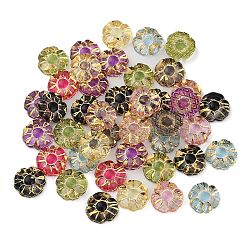 Transparent Resin Cabochons, Golden Metal Enlaced, Flower, Mixed Color, 7.5x7.5x2mm(RESI-E045-10)