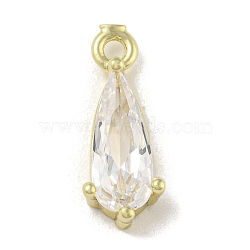 Brass Micro Pave Cubic Zirconia Pendant
s, Long-Lasting Plated, Teardrop, Real 14K Gold Plated, 14x5.5x3mm, Hole: 1.4mm(ZIRC-R020-04G)