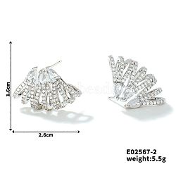 Geometric Copper Fan-shaped Luxury Zircon Stud Earrings, Fashionable and Versatile, Platinum, 16x26mm(QJ0345-2)