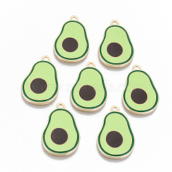 Alloy Enamel Pendants, Cadmium Free & Lead Free, Avocado, Light Gold, Pale Green, 27x17x1.5mm, Hole: 2mm(ENAM-T011-13KC-RS)