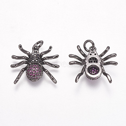 Brass Micro Pave Cubic Zirconia Pendants, Spider, Gunmetal, 17x19x4.5mm, Hole: 3mm(ZIRC-A009-03B)