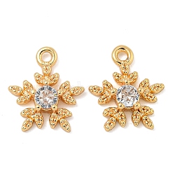 Flower Brass Micro Pave Cubic Zirconia Pendants, Clear, Real 18K Gold Plated, 11.5x10x2.5mm, Hole: 1.2mm(KK-N254-102G-01)