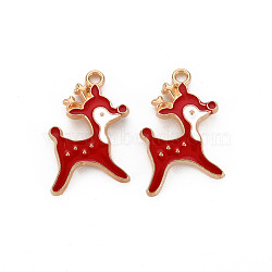 Alloy Enamel Pendants, Deer, Light Gold, FireBrick, 21x14x3mm, Hole: 1.6mm(ENAM-N054-012E)