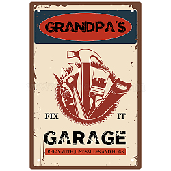 Tinplate Sign Poster, Vertical, for Home Wall Decoration, Rectangle with Word Grandpa's Garage, Tools Pattern, 300x200x0.5mm(AJEW-WH0157-453)