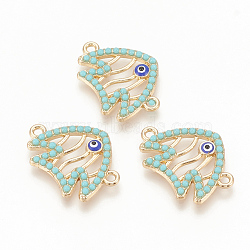 Alloy Enamel Links connectors, with Resin, Fish with Evil Eye, Turquoise, 25x18x2.5mm, Hole: 1.8mm(PALLOY-Q361-003G)