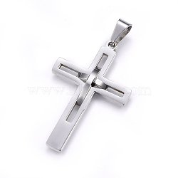 Tarnish Resistant 304 Stainless Steel Pendants, Cross, Stainless Steel Color, 45x29x4mm, Hole: 8x5mm(STAS-O108-67P)