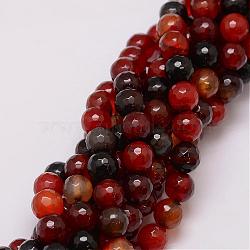 Natural Striped Agate/Banded Agate Bead Strands, Dyed, Faceted, Round, Brown, 10mm, Hole: 1.5mm, about 38pcs/strand, 14 inch(G-G882-10mm-D03-1)