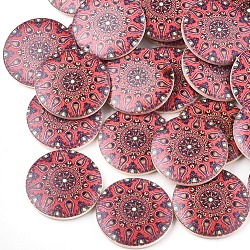 Printed Wooden Pendants, Flat Round, Orange Red, 30x5mm, Hole: 1mm(WOOD-S045-034D)