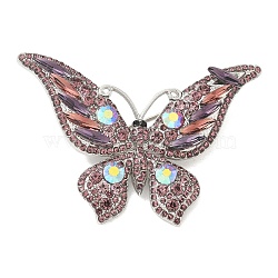 Butterfly Platinum Zinc Alloy Rhinestone Brooches, for Backpack Clothes, Violet, 49x70mm(JEWB-R051-01P-02)