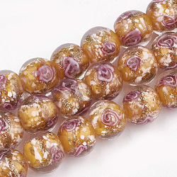 Handmade Gold Sand Lampwork Beads, Inner Flower, Round, Dark Orange, 12~12.5x10.5~12mm, Hole: 1.5~2mm(LAMP-T006-08H)