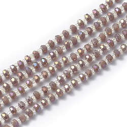 Electroplate Glass Beads Strands, Faceted Rondelle, Full Rainbow Plated, Rosy Brown, 4x3mm, Hole: 0.8mm, 25.20~25.59 inch(64~65cm)(EGLA-J147-A-FR08)