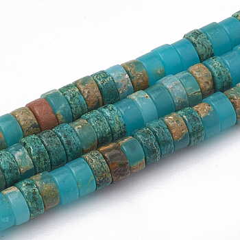 Synthetic Imperial Jasper Beads Strands, Heishi Beads, Flat Round/Disc, Dark Turquoise, 4~5x2~2.5mm, Hole: 0.5mm, about 173pcs/strand, 15.5 inch