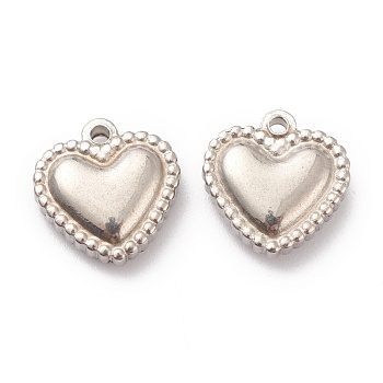 304 Stainless Steel Charms, Heart, Stainless Steel Color, 10x10x3mm, Hole: 1.2mm