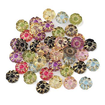 Transparent Resin Cabochons, Golden Metal Enlaced, Flower, Mixed Color, 7.5x7.5x2mm