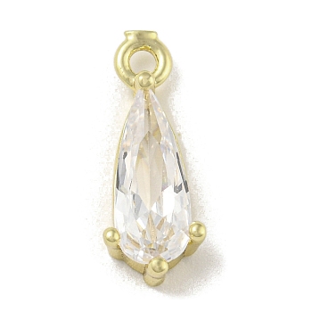 Brass Micro Pave Cubic Zirconia Pendant
s, Long-Lasting Plated, Teardrop, Real 14K Gold Plated, 14x5.5x3mm, Hole: 1.4mm