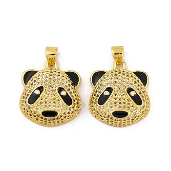 Brass Micro Pave Cubic Zirconia Pendants, with Enamel, Real 18K Gold Plated Panda Charms, Black, 20x18.5x7mm, Hole: 5x3.5mm