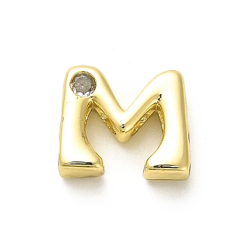 Rack Plating Brass Cubic Zirconia Beads, Long-Lasting Plated, Lead Free & Cadmium Free, Alphabet, Letter M, 12x14.5x4.8mm, Hole: 2.5mm