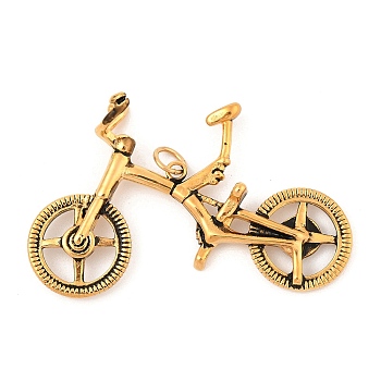 304 Stainless Steel Big Pendants, Bicycle Charm, Antique Golden, 39x59x12.5mm, Hole: 5mm