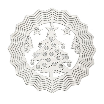 Christmas 201 Stainless Steel Laser Cut Connector Charms, Stainless Steel Color, Non-Tarnish, Etched Metal Embellishments, Christmas Tree, 100x100x0.3mm, Hole: 2mm