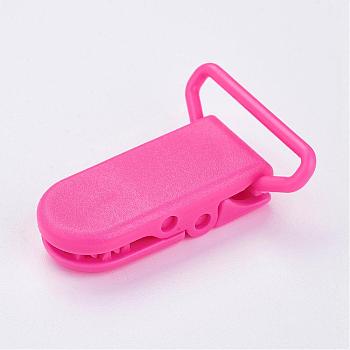 Eco-Friendly Plastic Baby Pacifier Holder Clip, Deep Pink, 43x31x9mm