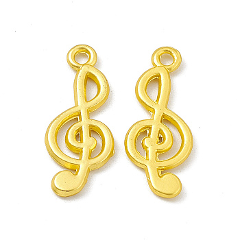 Rack Plating Alloy Pendants, Cadmium Free & Lead Free & Nickle Free, Musical Note Charms, Matte Gold Color, 25x10x1.5mm, Hole: 1.8mm