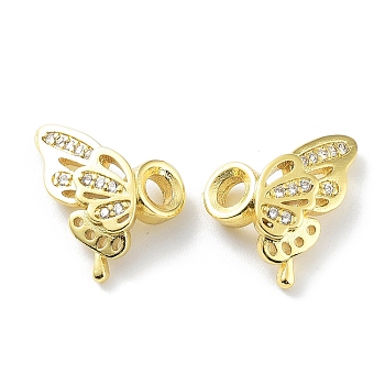 Rack Plating Brass Pendant, with Cubic Zirconia, Long-Lasting Plated, Lead Free & Cadmium Free, Butterfly, Real 18K Gold Plated, 16.5x12x4mm, Hole: 3mm
