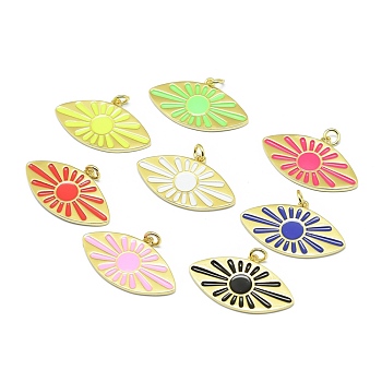 Brass Enamel Pendants, Real 18K Gold Plated, Long-Lasting Plated, with Jump Rings, Oval, Mixed Color, 30x17.5x1.5mm, Hole: 3mm, Jump rings: 5x0.7mm