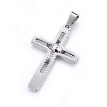 Tarnish Resistant 304 Stainless Steel Pendants, Cross, Stainless Steel Color, 45x29x4mm, Hole: 8x5mm