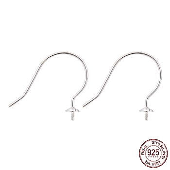 925 Sterling Silver Earring Hooks, Silver, Tray: 3mm, 17.5x18x1mm, 20 Gauge, Pin: 0.8mm