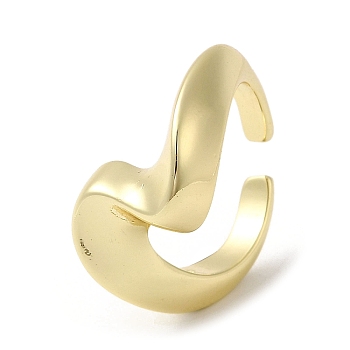 Brass Open Cuff Ring, Wave Ring for Women, Real 18K Gold Plated, US Size 7 1/4(17.5mm), 3~14mm