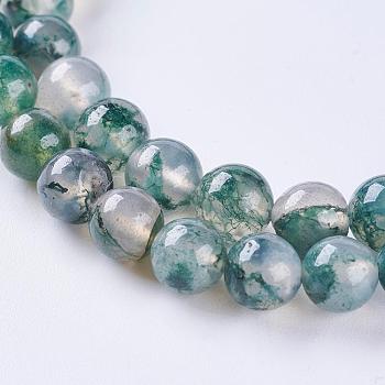 Natural Moss Agate Beads Strands, Round, 6mm, Hole: 1mm, about 60pcs/strand, 14.7 inch(37.4cm)