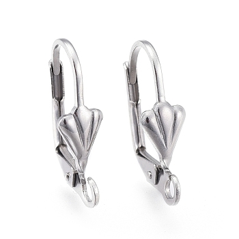 304 Stainless Steel Leverback Earring Findings, with Loop, Shell Shape, Stainless Steel Color, 18x11x5.5mm, Hole: 2mm