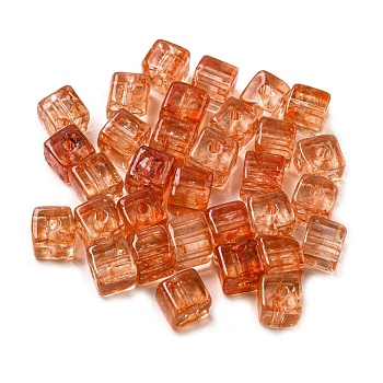 500Pcs Transparent Crackle Glass Beads, Cube, Tomato, 6.5x6.5x6mm, Hole: 1.8mm