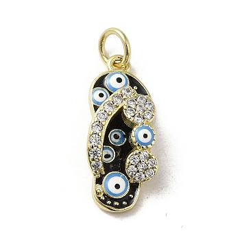 Brass Micro Pave Cubic Zirconia Pendants, with Enamel, with Jump Ring, Real 18K Gold Plated, Slipper
 with Evil Eye, Black, 20x8.5x5.7mm, Hole: 3.2mm