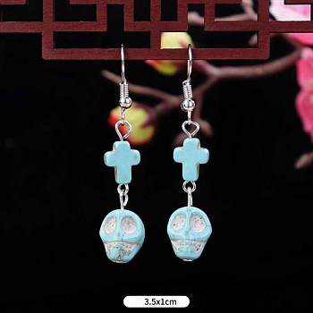 Turquoise Dangle Earrings for Women, Skull