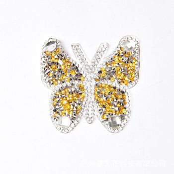 Butterfly Shape Hotfix Rhinestone Appliques, Costume Accessories, Light Topaz, 60x60mm
