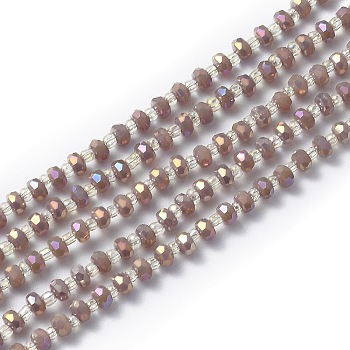 Electroplate Glass Beads Strands, Faceted Rondelle, Full Rainbow Plated, Rosy Brown, 4x3mm, Hole: 0.8mm, 25.20~25.59 inch(64~65cm)