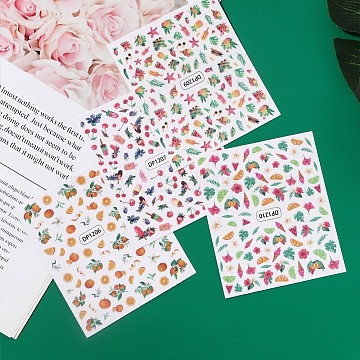 Summer Nail Decals Stickers, Flower Fruit Animal Plants Self-adhesive 3D Nail Art Supplies, for Woman Girls DIY Nail Art Design, Mixed Patterns, 9x7.7cm(MRMJ-R112-DP-M)