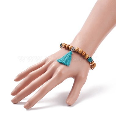 Natural Wood Stretch Bracelet with Gemstone(BJEW-JB08222)-3