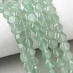 Natural Green Aventurine Beads Strands, Hexagon, 8x8.5~9x5mm, Hole: 0.8mm, about 47~48pcs/strand, 15.16~15.35''(38.5~39cm)(G-G463-A02-8x9mm)