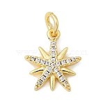 Brass Micro Pave Cubic Zirconia Charms, Star, Long-Lasting Plated, Rack Plating, with Jump Ring, Real 18K Gold Plated, 13.5x11.5x2mm, Hole: 3mm(KK-C139-03G)