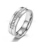 304 Stainless Steel Micro Pave Cubic Zirconia Finger Rings, Stainless Steel Color, US Size 8(18.1mm)(FS-WGAD461-08)